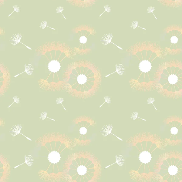 Vektor nahtloses Muster mit wehendem Löwenzahn auf grünem Hintergrund. Folge 10. — Stockvektor