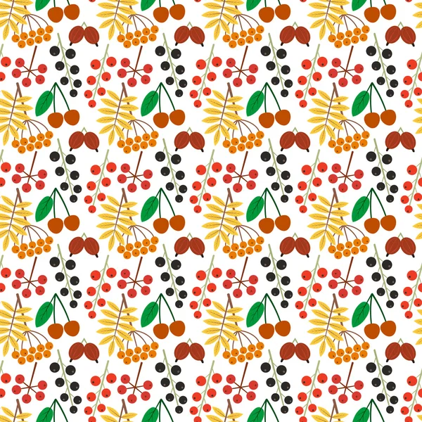 Vector bright seamless pattern with different berries on a white background. Eps 10. — Stock Vector