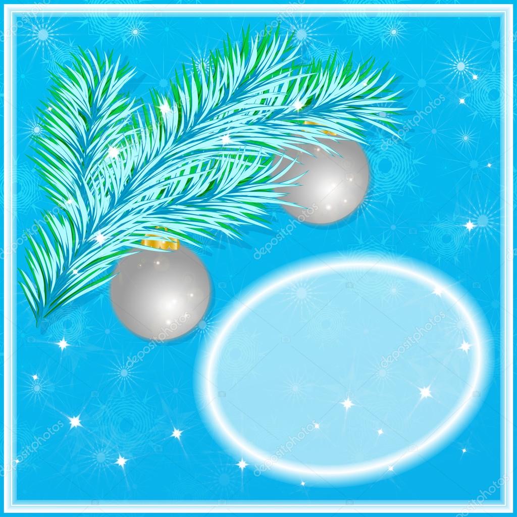 christmas greeting card with frosty christmas tree branch and christmas decorations with place for your text on a blue background with snowflakes - Frosty Blue Christmas Decorations christmas greeting card with frosty christmas tree branch and christmas decorations with place for your text on a blue background with snowflakes - Frosty Blue Christmas Decorations