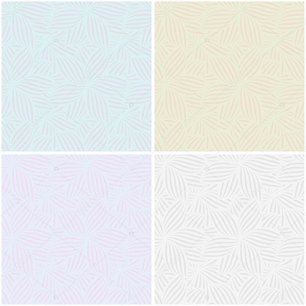 Vector set of pastel seamless patterns with abstract striped flowers of different colors. Eps 10.