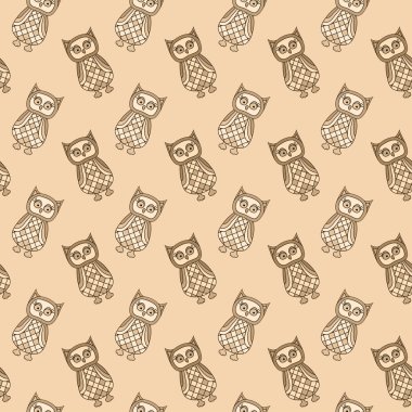 Vektör karikatür baykuşlar bej tonlarında ile seamless modeli. EPS 10.