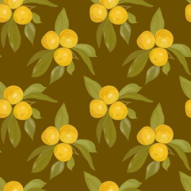 Şube koyu kahverengi zemin üzerine mandalina ile Seamless bulanık modeli. EPS 10.