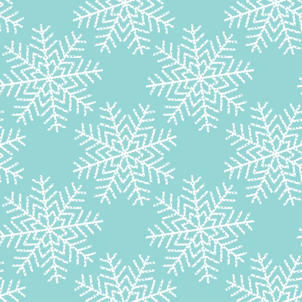 Vector christmas seamless pattern of white textured snowflakes on a aquamarine background. Eps 10. — Stock Vector