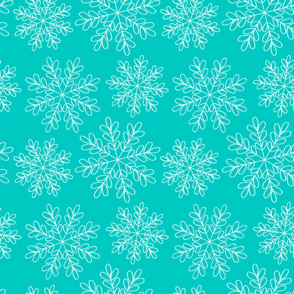 Vector christmas seamless pattern with contours of white ornate snowflakes on a aquamarine background. Eps 10. — Stock Vector