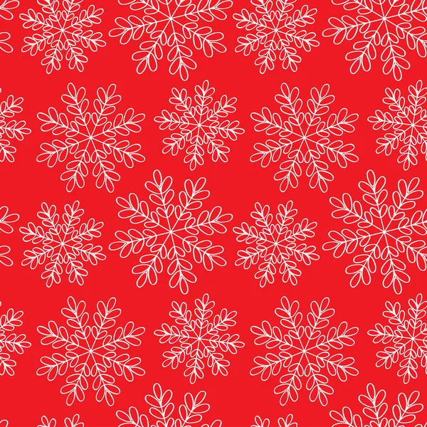 Patrón sin costuras de navidad vectorial con contornos de copos de nieve adornados blancos sobre un fondo rojo. Eps 10 . — Vector de stock