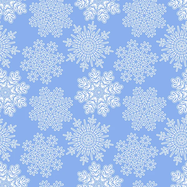 Vector Christmas seamless pattern with openwork white snowflakes on a blue background. Eps 10. — Stock Vector