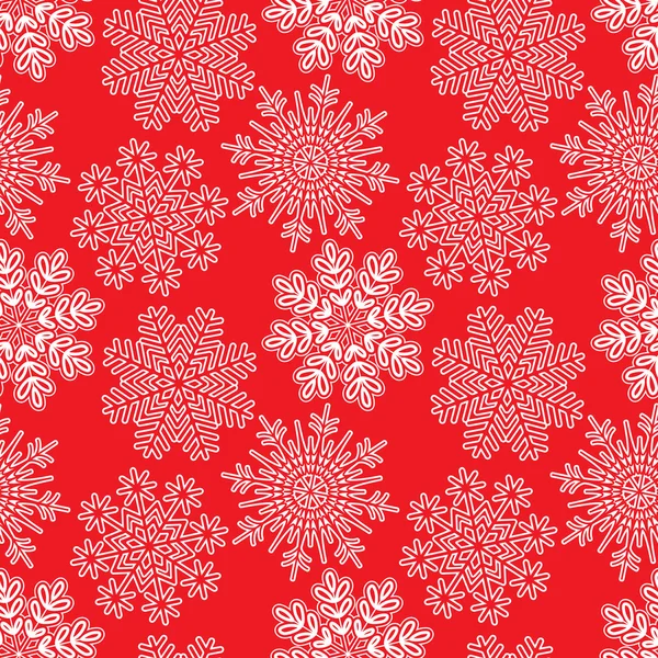 Padrão sem costura Vector Natal com aberturas flocos de neve brancos em um fundo vermelho. Eps 10 . — Vetor de Stock