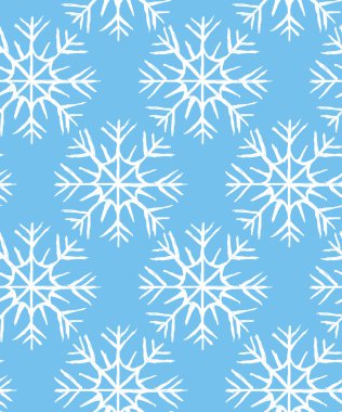 Vektör Noel Dikişsiz desen beyaz el kar taneleri mavi bir arka plan üzerinde çizilmiş. EPS 10.