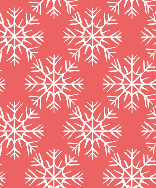 Vector Christmas seamless pattern of white hand drawn snowflakes on a red background. Eps 10. — Stock Vector