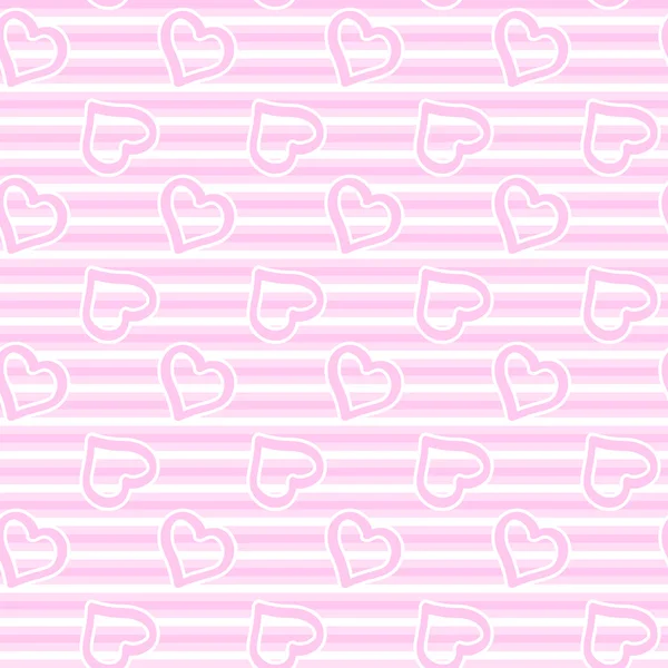 Abstract baby seamless pattern of the stripes and hearts in pink. For a girl. Vector eps 10. — Stock Vector