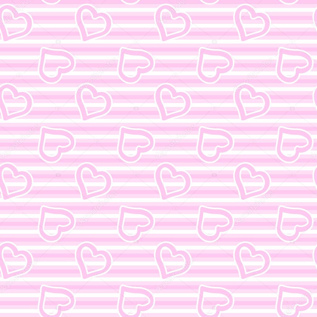 Abstract baby seamless pattern of the stripes and hearts in pink. For a girl. Vector eps 10.