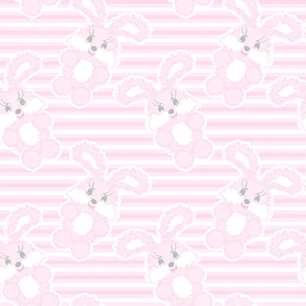 Baby naadloze patroon van de strepen en grappige bunnies in roze. Voor een meisje. Vector eps 8. — Stockvector