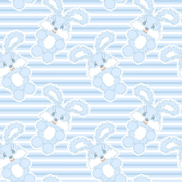Baby naadloze patroon van de strepen en grappige bunnies in blauw. Voor een jongen. Vector eps 8. — Stockvector
