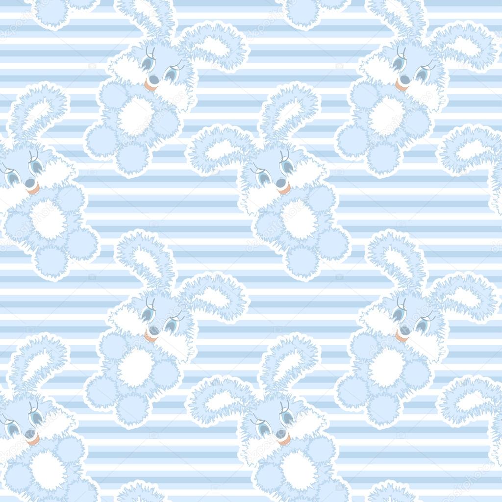 Baby seamless pattern of the stripes and funny bunnies in blue. For a boy. Vector eps 8.