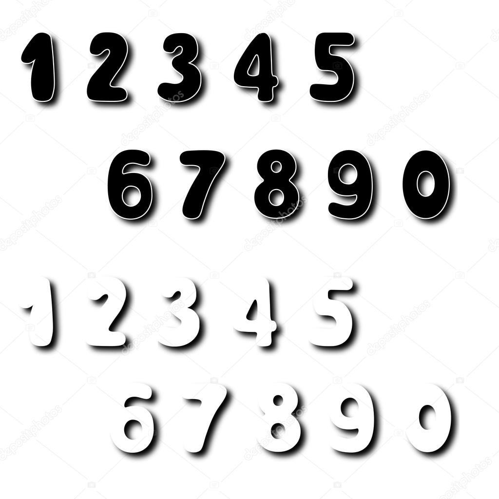 Vector set of shaded numbers: white and black with white stroke. Authors font, eps10. On a white background.