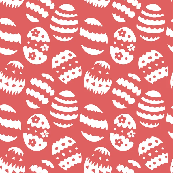 Modèle sans couture avec des contours d'oeufs de Pâques à motifs en couleurs rouge et blanc sur un fond rouge. Vecteur eps10 . — Image vectorielle