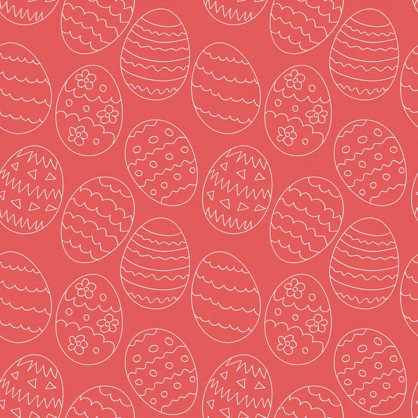 Modèle sans couture avec des contours blancs d'œufs de Pâques à motifs sur un fond rouge. Vecteur eps10 . — Image vectorielle