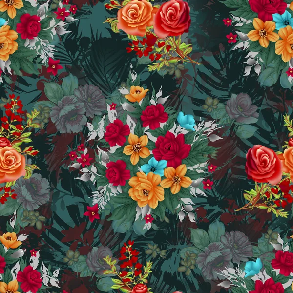 Beautiful Flower Pattern Floral Seamless Allover Design Watercolor Flower Geometric —  Fotos de Stock