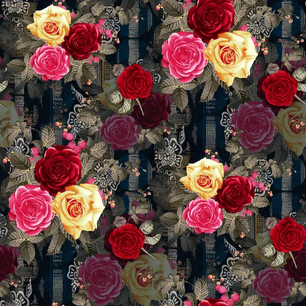 美しい花模様花のシームレスなアローバーのデザイン水彩の花 幾何学的なテキスタイルデザインの背景 イラスト — ストック写真