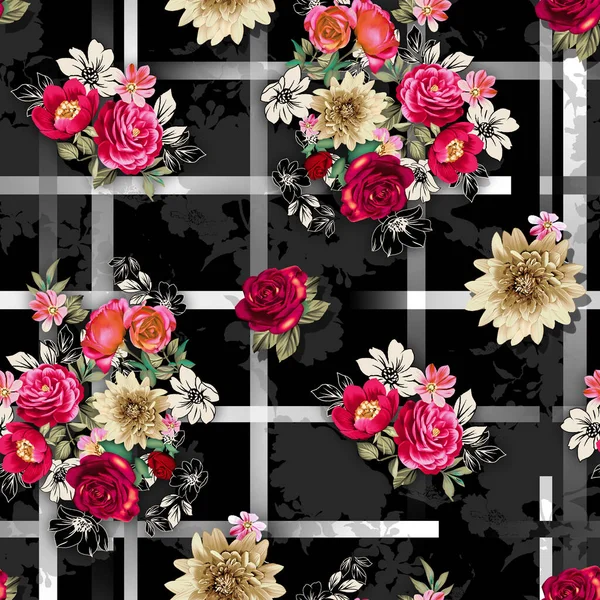 Piękny Wzór Kwiat Kwiatowy Bezszwowy Allover Design Akwarela Kwiat Geometryczny — Zdjęcie stockowe