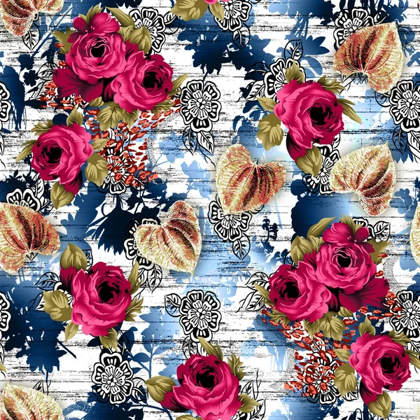 Gyönyörű Virág Minta Virágos Zökkenőmentes Allover Design Akvarell Virág Geometriai Jogdíjmentes Stock Fotók