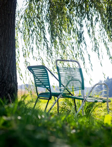 Летние стулья в саду — стоковое фото