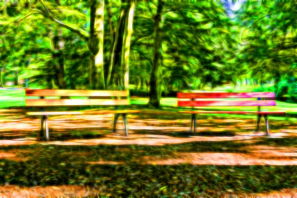 Bancs en bois dans le parc — Photo