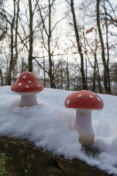 Décoration champignon dans la neige — Photo