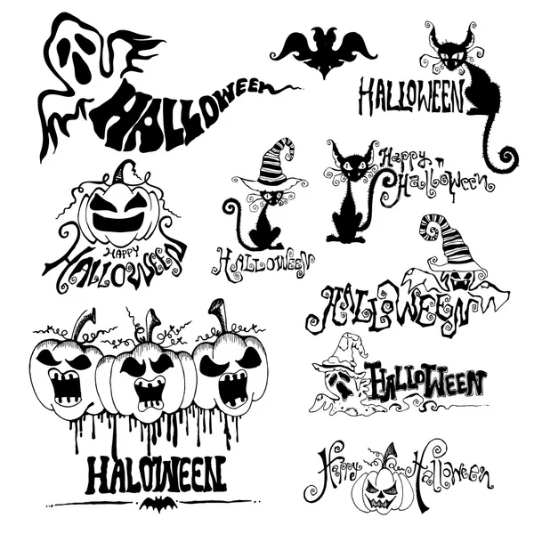 Cadılar Bayramın kutlu olsun gün elle çizilmiş tipografi, karalamalar vektör çizim