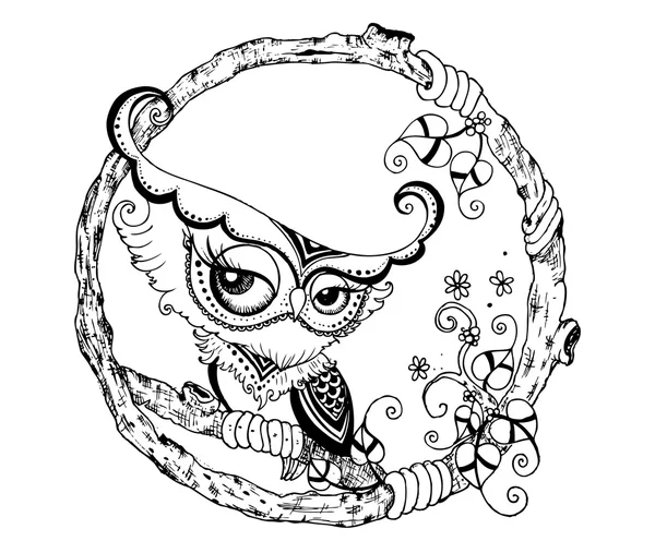 Zentangle siyah baykuş stilize. vektör doodle