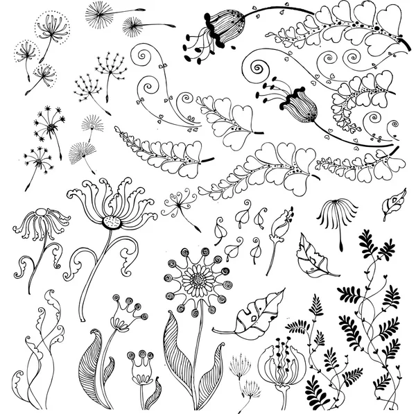 Conjunto de vetores de flores de doodle . — Vetor de Stock