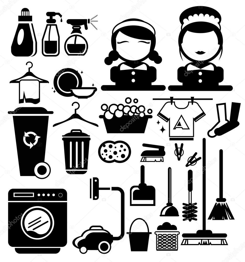 Vector Black Cleaning icons set, Housewife vector