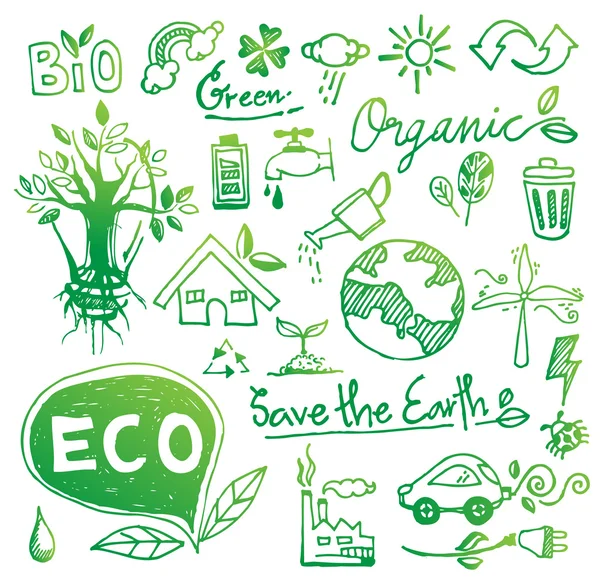Ecologia doodle vector — Vettoriale Stock