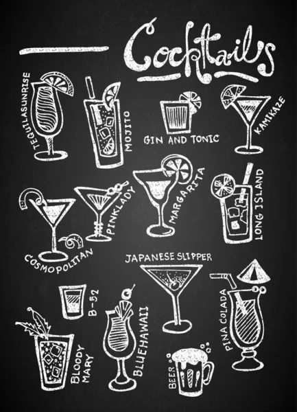 Tahtaya tebeşir el çizim kokteyller ayarla