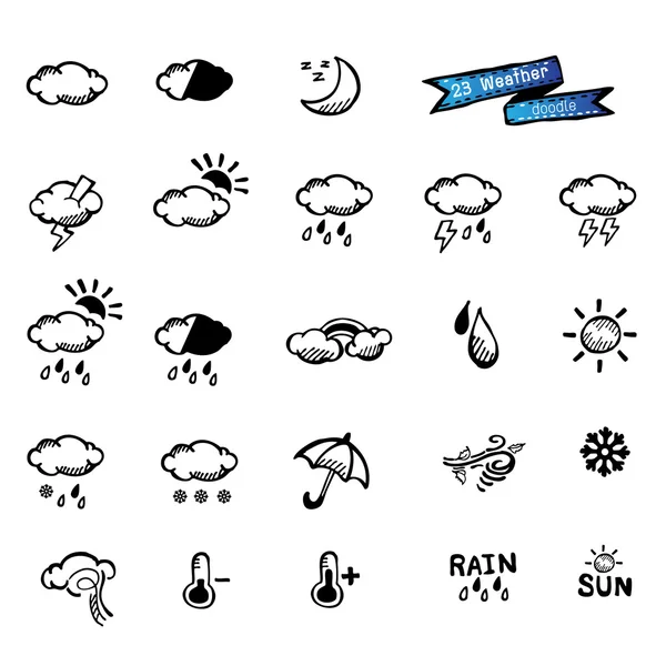 Väder doodle vector, ikoner — Stock vektor