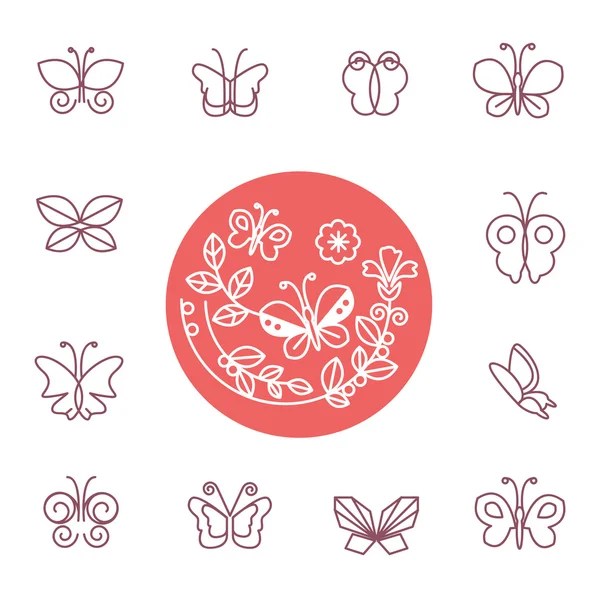 Vektor Set von Linien-Schmetterling-Logos und -Icons — Stockvektor