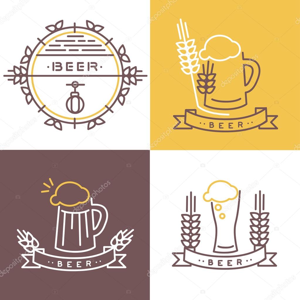 Vector beer logo and banner - line icons