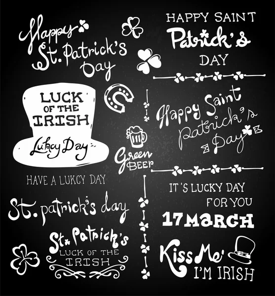 Set of chalk hand drawing St. Patrick's Day on blackboard. — Stock Vector