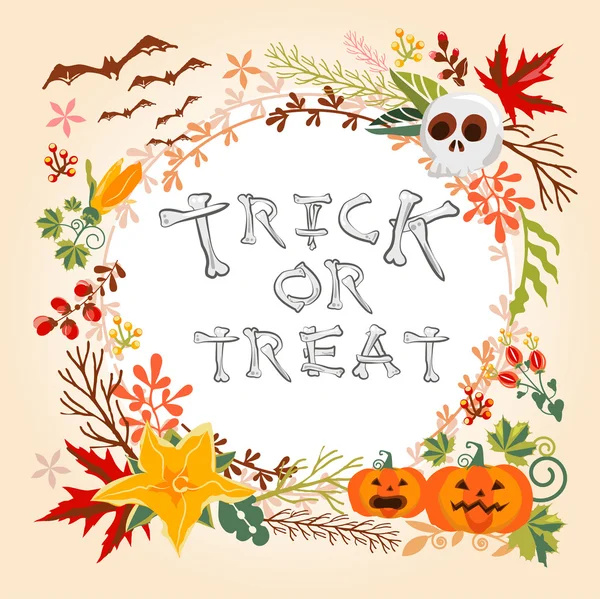 Heldere Halloween-kaart. Cute trick or treat achtergrond in cartoon stijl. vector — Stockvector