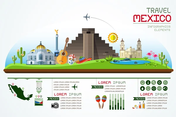 Info grafiche di viaggio e punto di riferimento mexico template design — Vettoriale Stock