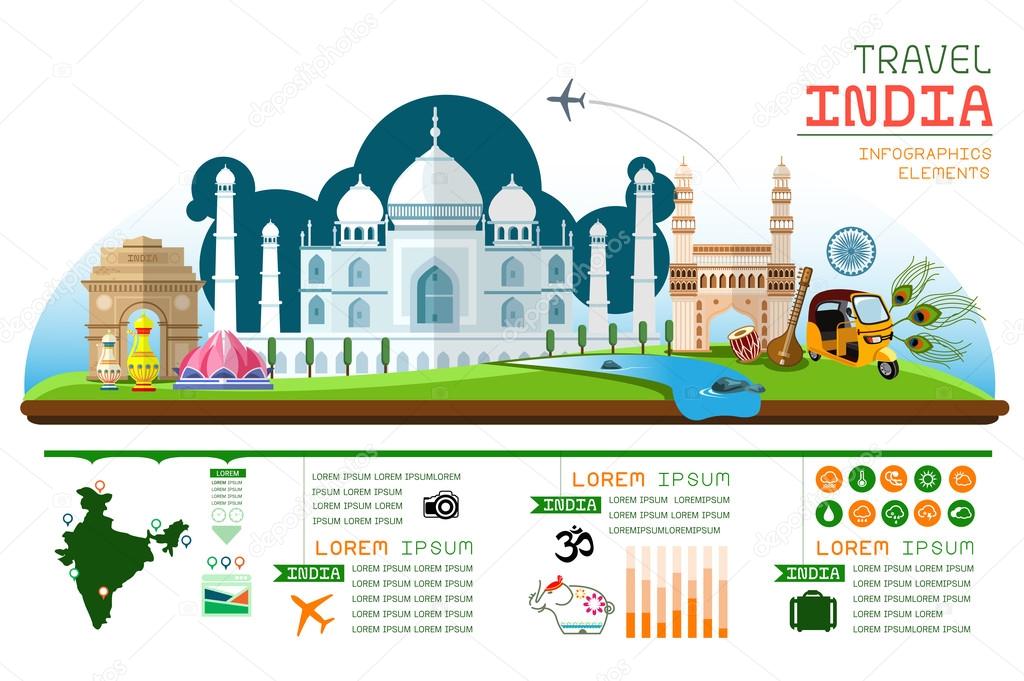 Info graphics travel and landmark India template design.