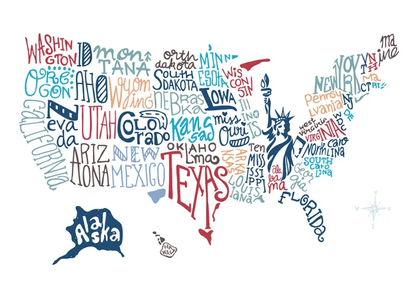 アメリカ手描き地図ベクトル イラスト、落書きベクトル イラスト — ストックベクタ