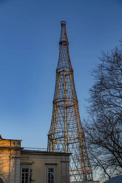 Shukhov Radio Tower, a 160-meter-high free-standing steel radio tower in Moscow, Russia