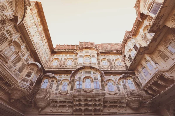 Деревина Різьблені Вікна Синьому Місті Джодхпур Раджастан Індія — стокове фото