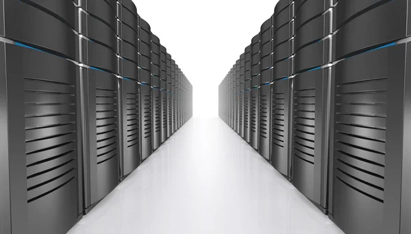 Ilustración 3D de servidores de estaciones de trabajo en red . — Foto de Stock