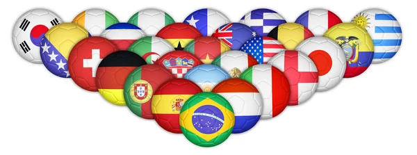 Conjunto de bolas de futebol mapeadas com bandeiras do país — Fotografia de Stock