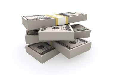 100 dolar ABD beyaz zemin üzerine yığını.