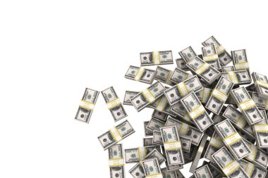 100 dolar ABD beyaz zemin üzerine yığını.
