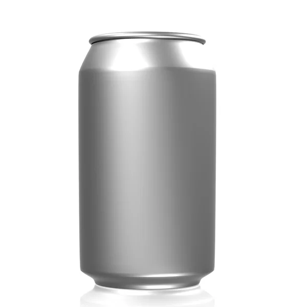 Lata de soda de plata sobre fondo blanco — Foto de Stock