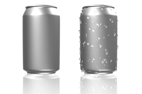 Zilver soda blikjes met waterdruppels — Stockfoto